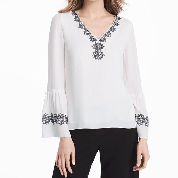 White House Black Market Medallion Embroidered Blouse Size 10 NWOT - Picture 1 of 12